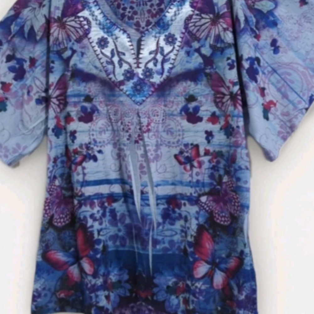 Butterflies Beaded Short Sleeve Live and Let Live Size Med Top - Picture 8 of 13